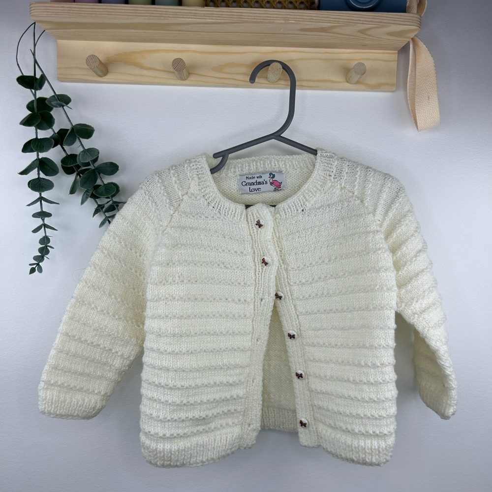 Made with Grandmas Love Cream Knit Baby Cardigan